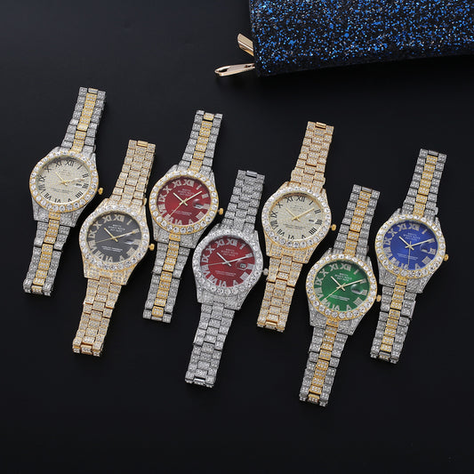 Full Diamond Surface Roman Scale Steel Watch